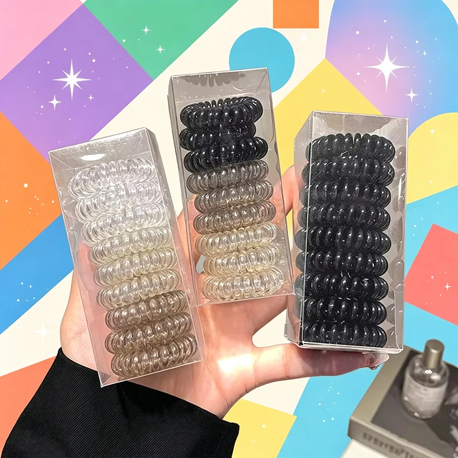 9 Stück Plastik-Spiral-Haarspiralen, schadlos für das Haar, Telefonkabel-Haargummis, elastische Pferdeschwanzhalter für alle Haartypen, Damen-Accessoires Image