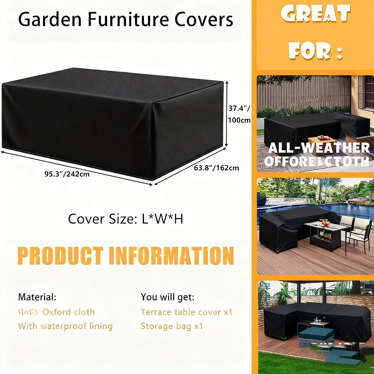 Mehrgrößen-Gartentischabdeckung, strapazierfähig, winddicht, UV-beständig, langlebige Abdeckung für Gartenmöbel