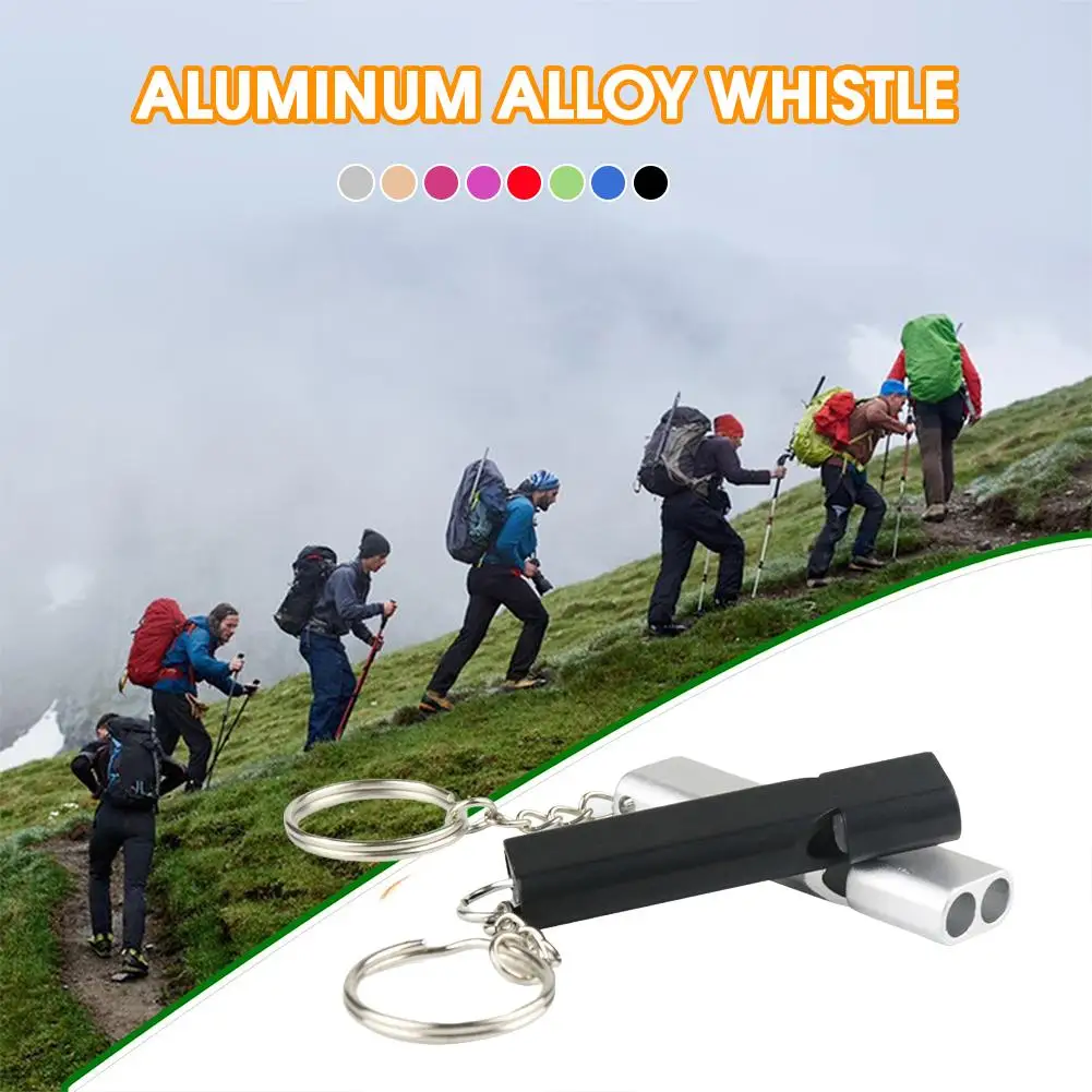 Doppel Rohr Pfeife Anhänger Schlüsselbund Hohe Dezibel Outdoor Sport Überleben Notfall Pfeife Camping Werkzeuge Multifunktions Pfeife Image