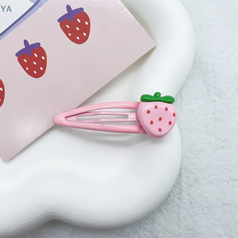 [YA] 2 Stück süße Erdbeer-Haarspangen, hübsche rosa Haarspangen für Mädchen, BB-Schnappclips, Haar-Accessoires Image