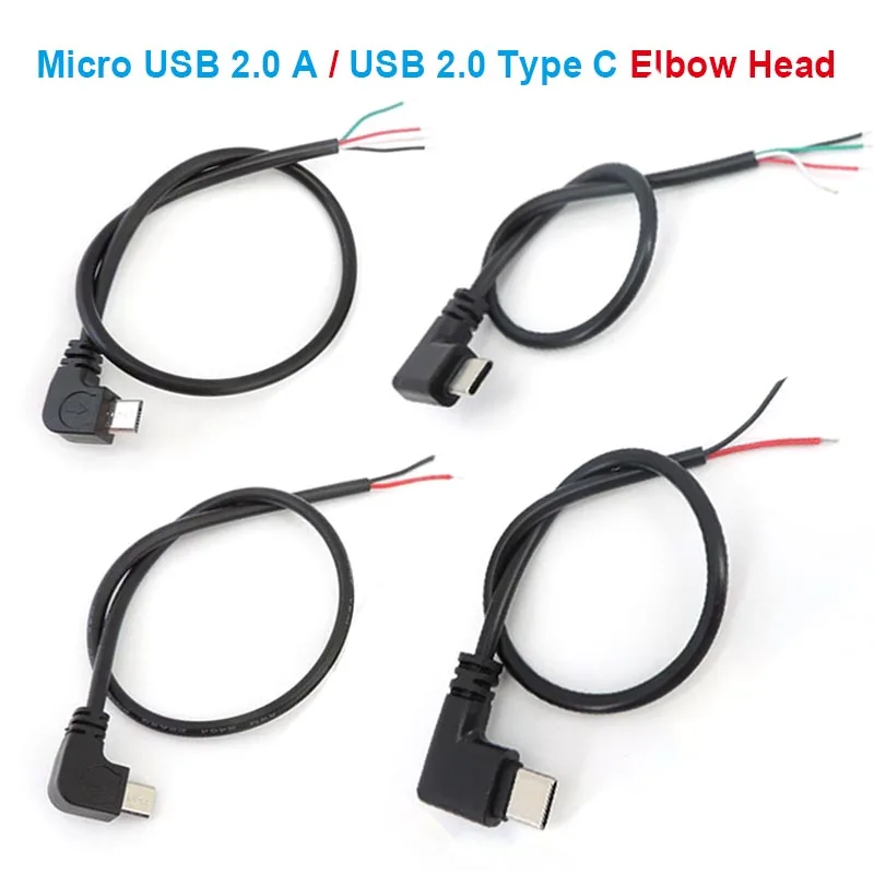 DIY-Reparatur-Schweißkabel, 2 Drähte, 4 Drähte, Micro-USB 2.0 A-Winkelkopf-Stecker, 4-polig, 2-polig, Typ-C-Stecker, Verlängerungskabel Image