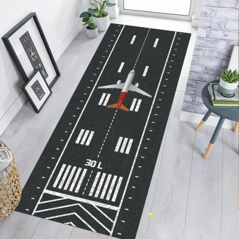 Grauer Runway-Spielteppich für Kinder, Flughafen-Flugzeug-Spielmatte für Spielzimmer und Schlafzimmer, perfekter Luftfahrt-Spielteppich für Kinderspaß