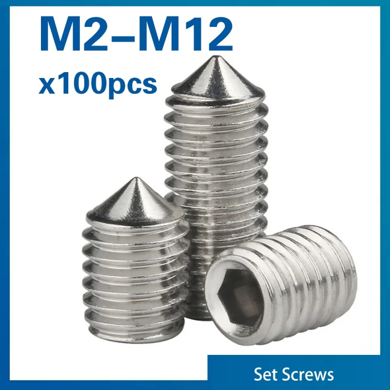 100 teile/los Hex innensechskant stellschraube kegel punkt grub schraube M2 M2,5 M3 M4 M5 M6 M8 M10 M12 304 Edelstahl DIN914 Image