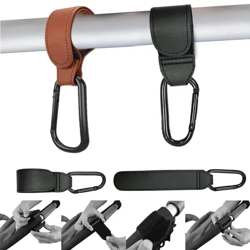 2 Stück Leder-Kinderwagenhaken PU Verstellbare Kinderwagenhaken Organizer Wickeltaschenhalter Kinderreisezubehör Image