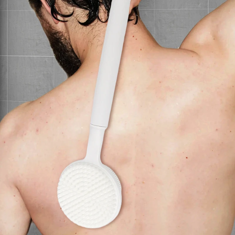 Neuer Silikon-Rückenschrubber für Dusche und Bad, Körperbürste mit teleskopierbarem, verstellbarem langem Griff, doppelseitige Duschbürste Image