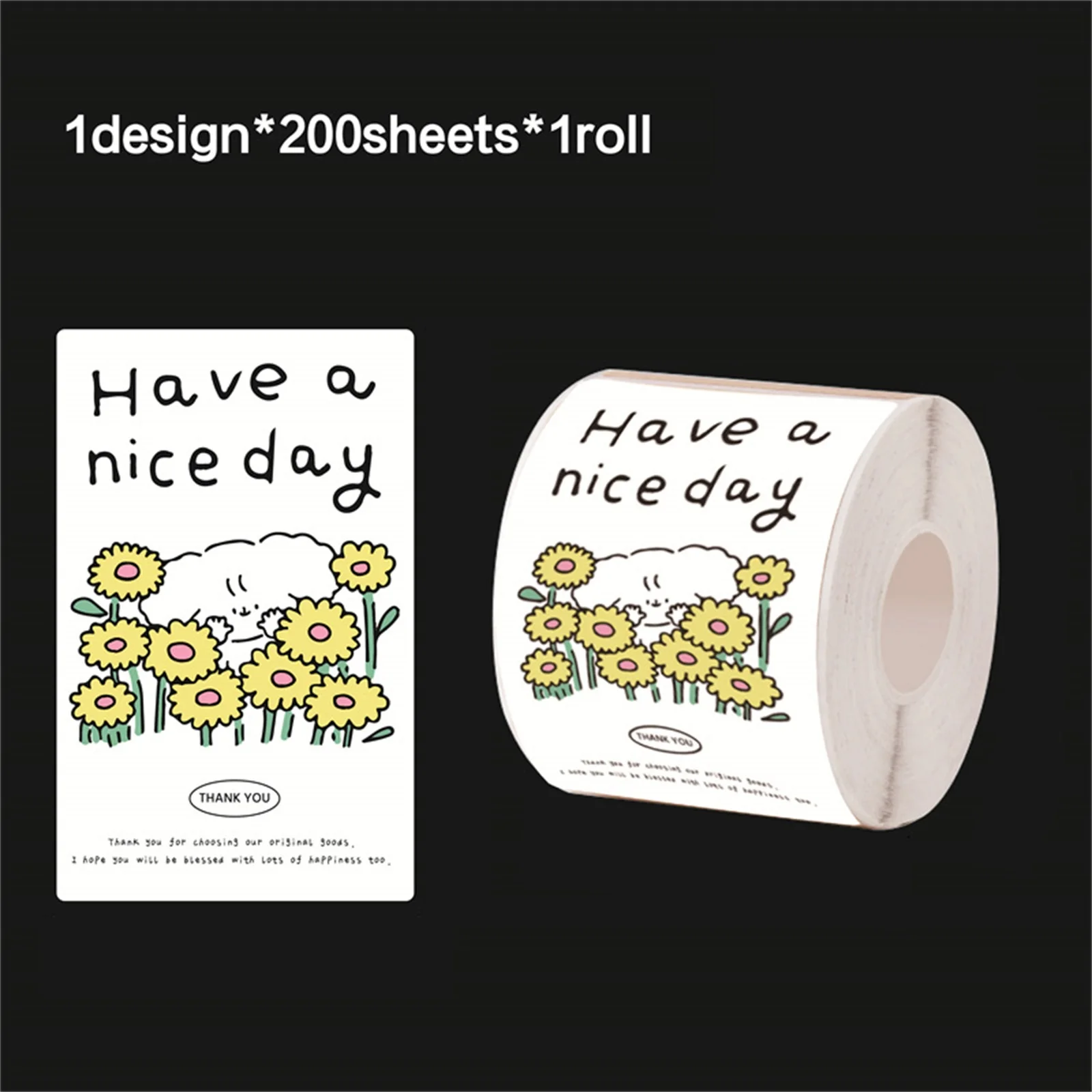 200 Stück/Rolle 1,96*3,1 Zoll Niedliche Blumenmotive „Have a Nice Day“ Dankeschön-Aufkleber, Blumendesign-Umschlagaufkleber, Geschenkverpackungsetiketten, Kleinunternehmen-Etiketten, Image