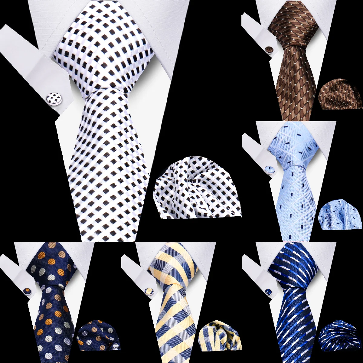 Cravatte eleganti per uomo Regalo Moda Uomo Cravatta Set Cravatta di lusso a righe Gemelli fazzoletto 3 pezzi Accessori per abiti da sposa aziendali