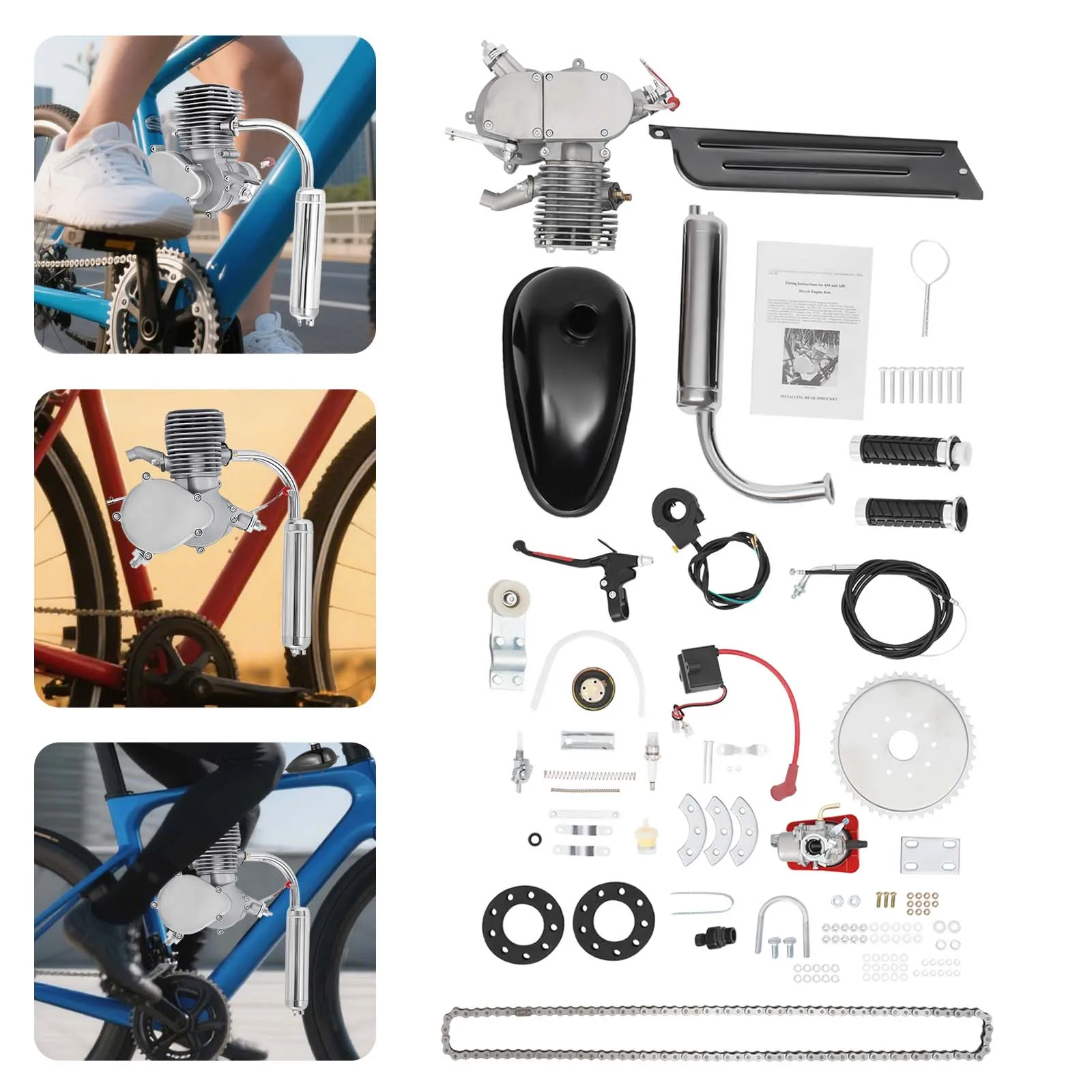 Set motore a benzina per bicicletta 100CC a 2 tempi, kit motore a benzina per bicicletta, modifica la velocità, monocilindrico a 44 denti, raffreddamento ad aria