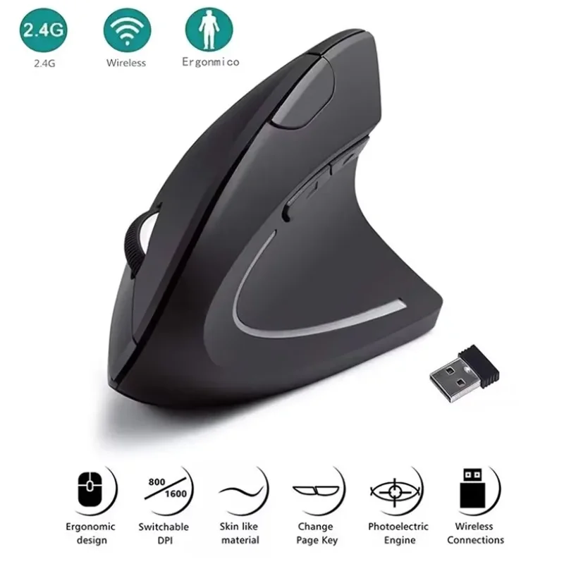 Vertikale Ergonomische Maus 2,4GHz Kabellose Optische Maus 3 Einstellbare DPI 800/1200/1600 6 Tasten für Laptop PC Computer Desktop Image