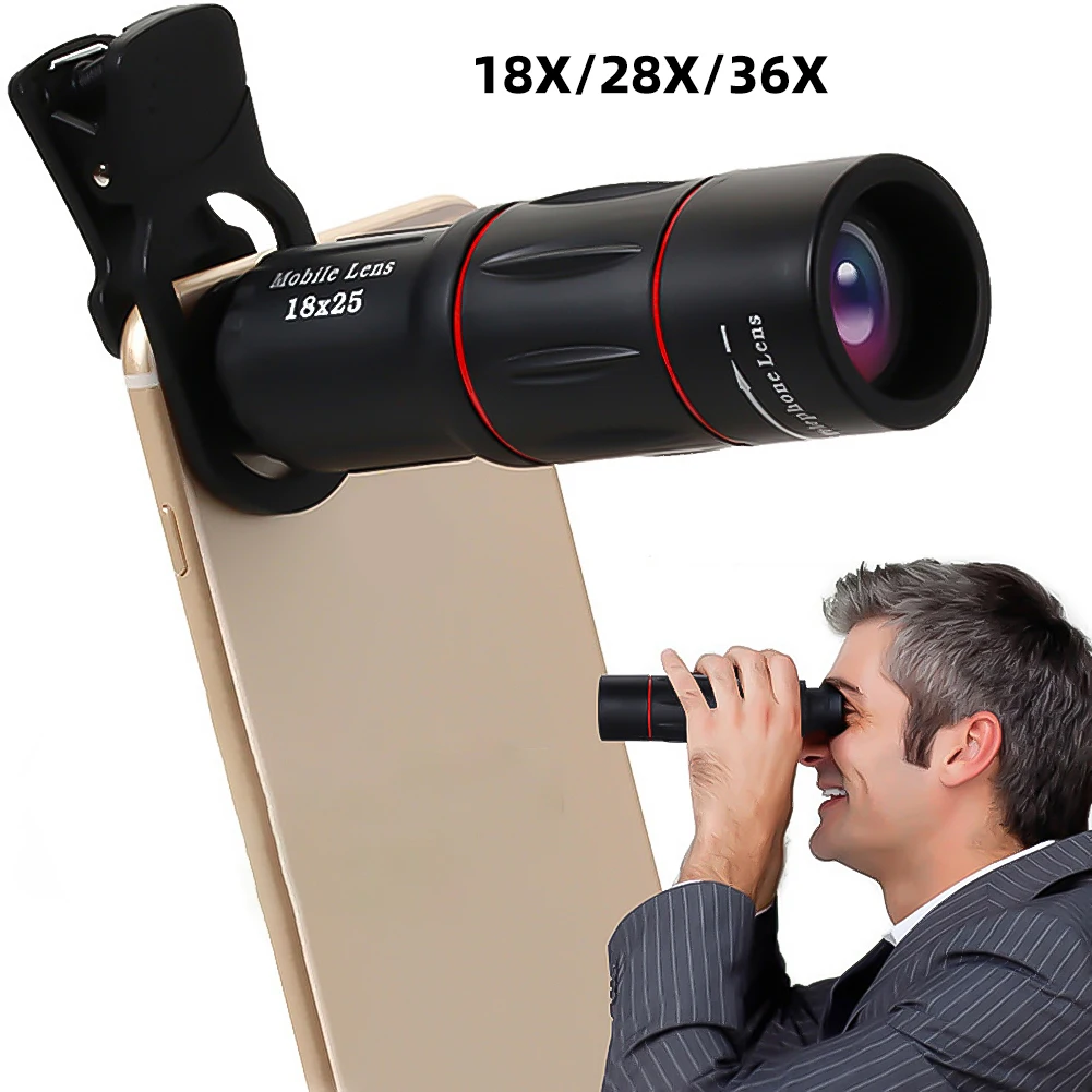 18/28/36X Handy-Kameraobjektiv Universelles Zoom-Monokular-Teleskop Optisches Teleskopobjektiv für Camping, Jagd und Sport Image