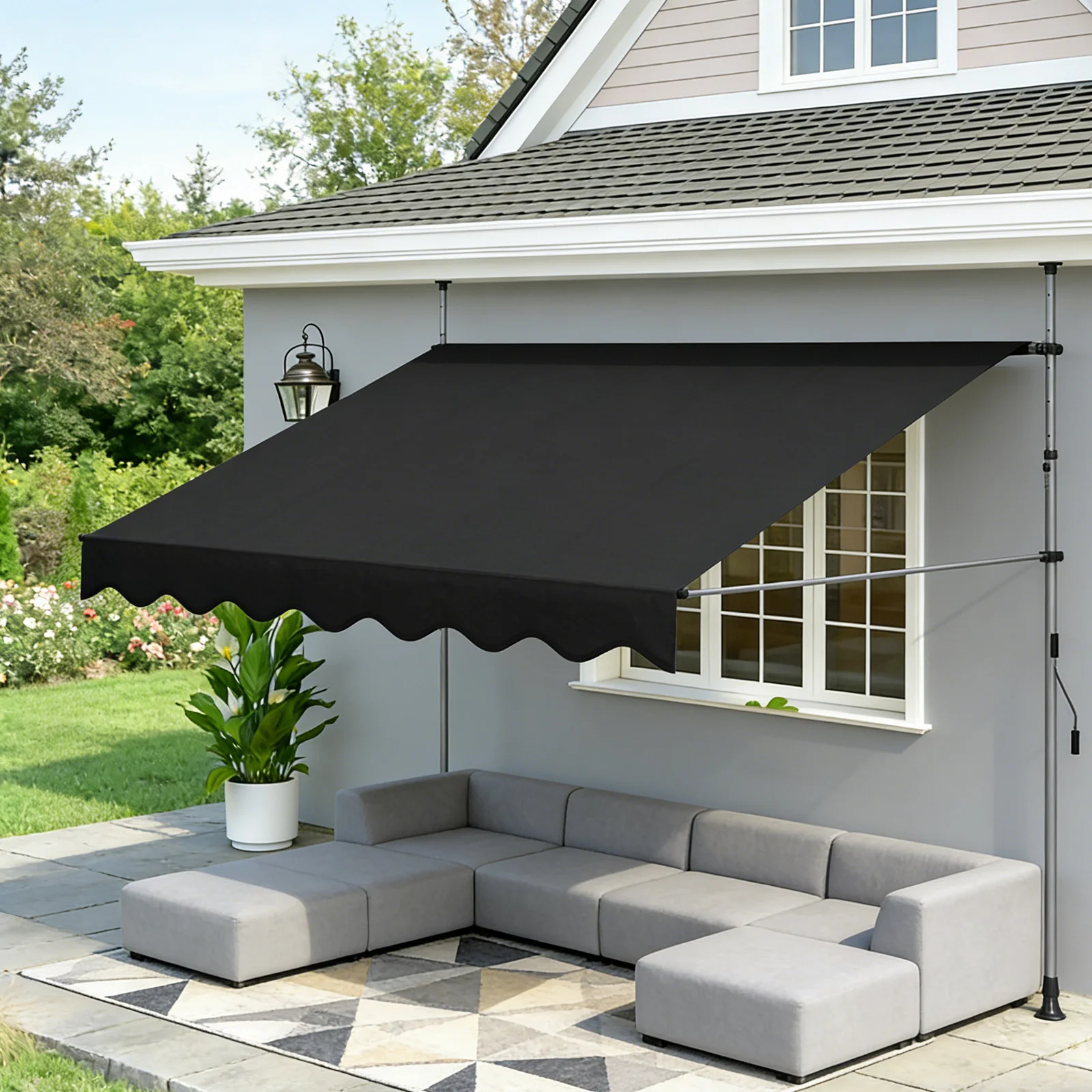 Manuelle Markise, 200 cm, mit Kurbel, teleskopierbares Design, höhen- und neigungsverstellbar, kein Bohren erforderlich, geeignet für Balkone, Terrassen Image