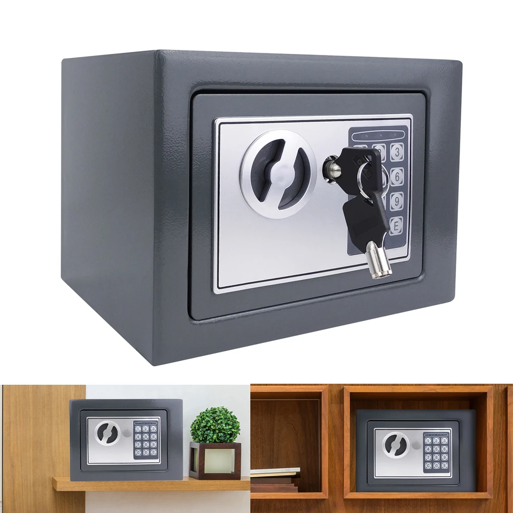 4,6L Tresor Für Zuhause, Diebstahlsicherer Elektronischer Safe Mit 2 Schlüsseln, Digitale Sicherheitsbox, grau