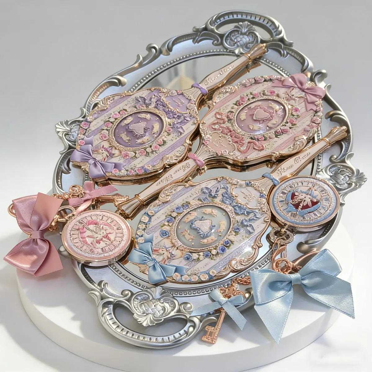Flower Know Bunny Garden Collection Handspiegel Tragbarer Handspiegel Niedlicher Spiegel im Soft-Girl-Stil Prinzessinnen-Schminkspiegel