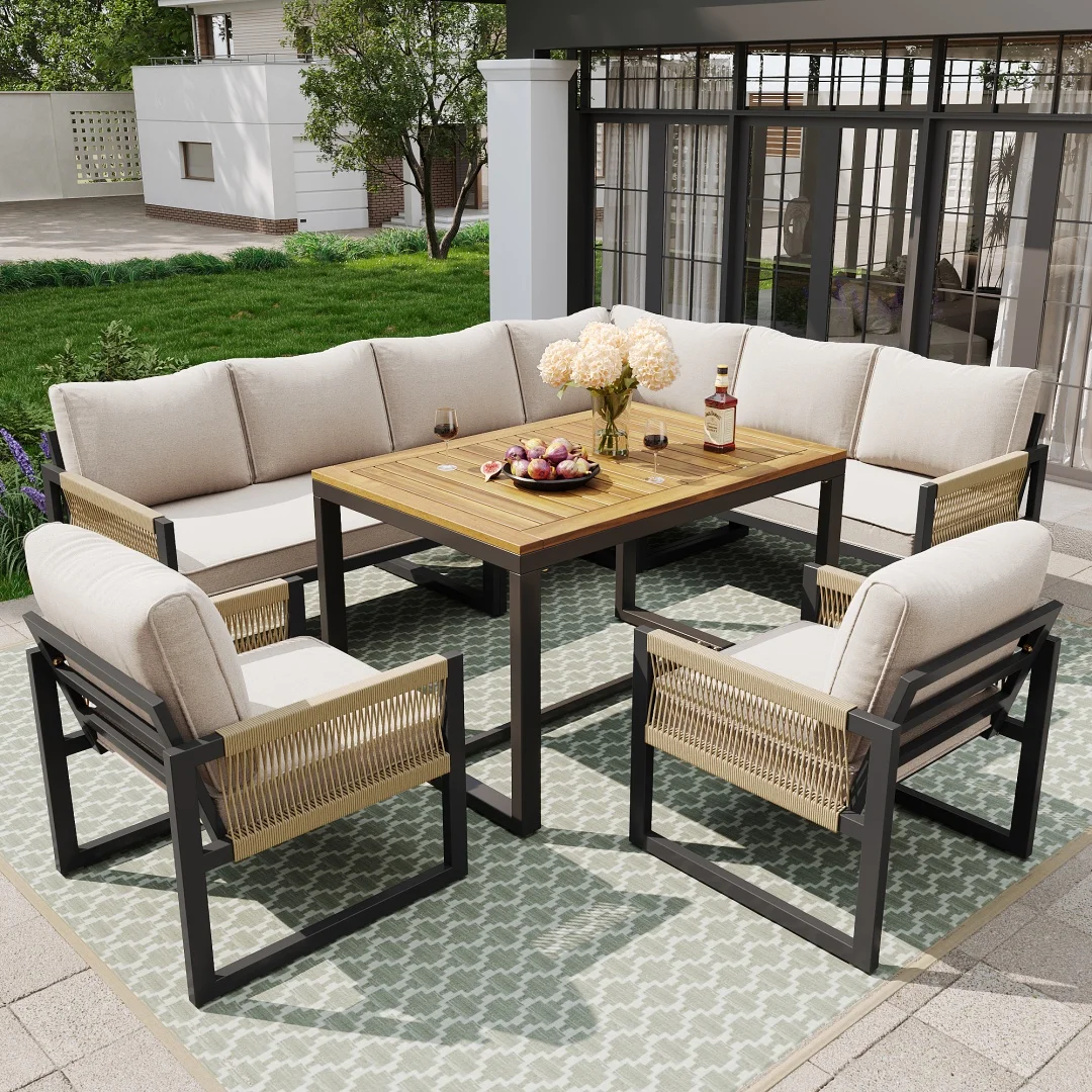 Ensemble de salle à manger de jardin pour 7-8 personnes, ensemble de salon de jardin, ensemble de meubles de jardin, ensemble de meubles de jardin pour jardin, balcon, terrasse, résistant aux