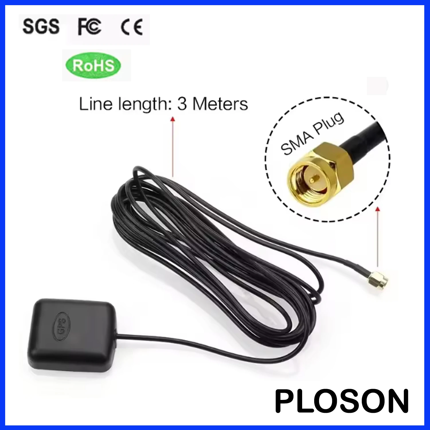 PLOSON GA-06 Waterproof GPS Antenna for Car, SMA Male Plug, Magnetic Base, Navigation for Marine Boat Car Vehicle