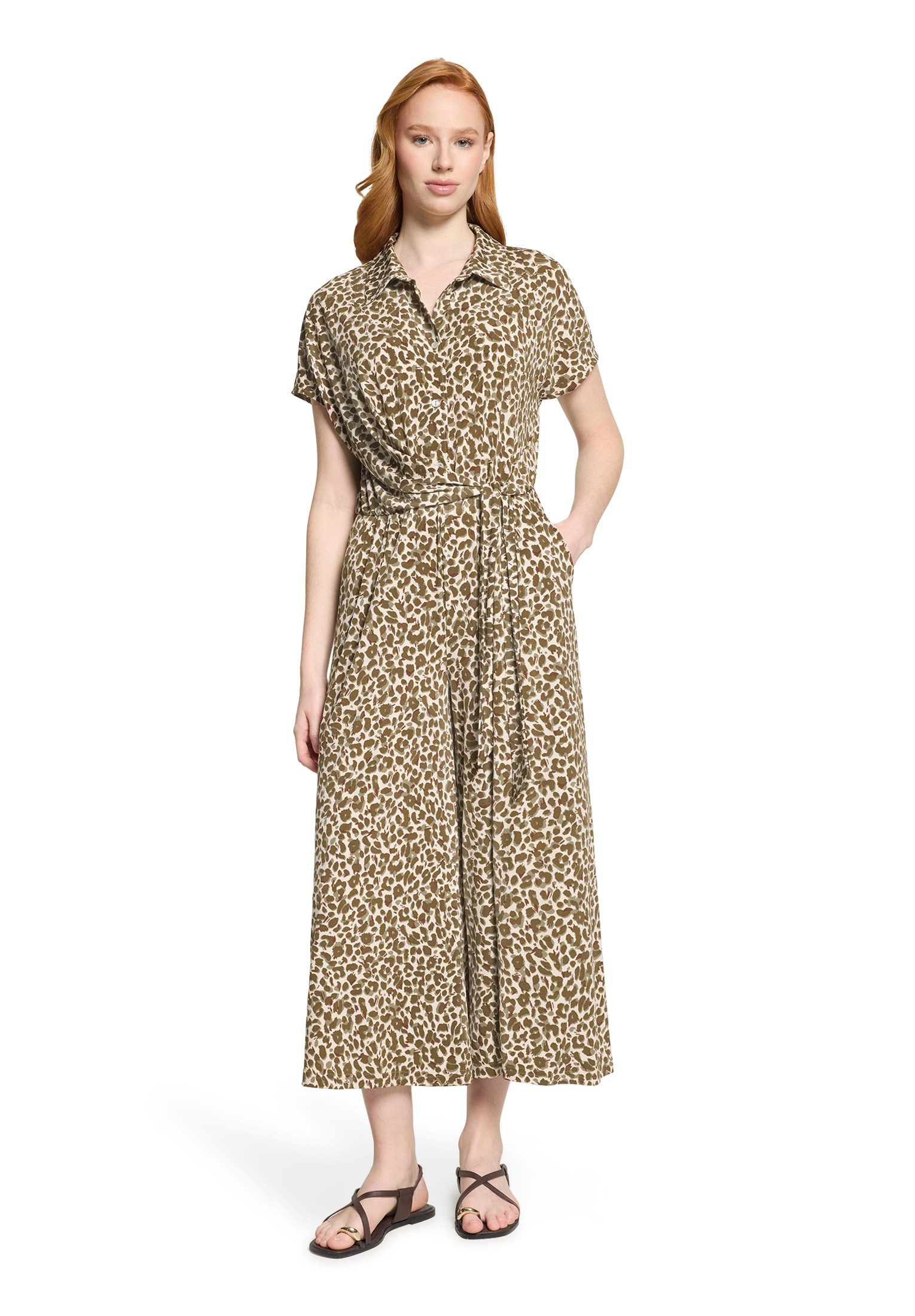 Overall BETTY BARCLAY "Damen mit Eingrifftaschen", Damen, Gr. 44, Normalgrößen, beige, khaki, Jersey, Obermaterial: 94% Polyester, 6% Elasthan, figurumspielend, Overalls Overall
