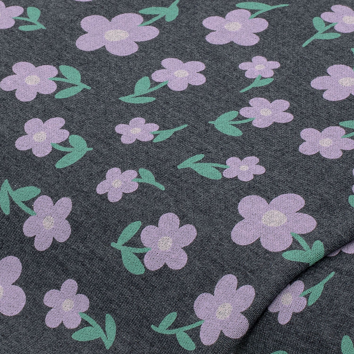 Sweatstoff Blumen, grau/lila