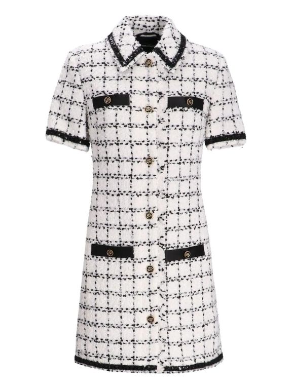 Tweed Check Short-Sleeve Mini Dress - White - Karl Lagerfeld Dresses