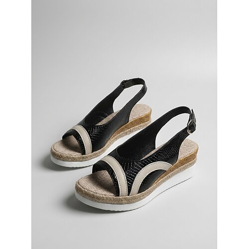 Espadrille-Sandalen mit Keilabsatz für Damen – offene Sommerschuhe mit geflochtener Sohle, lässig-schick für Inselurlaub, Strandreisen und Resort-Look Image