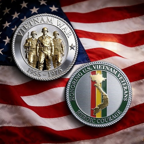 Gedenkmünze für Vietnamkriegsveteranen (1955–1975), Sammlerstück als Ehrung des US-Militärs, Medaille für heldenhaften Mut, patriotisches Geschenk für Veteranen oder Sammler Image