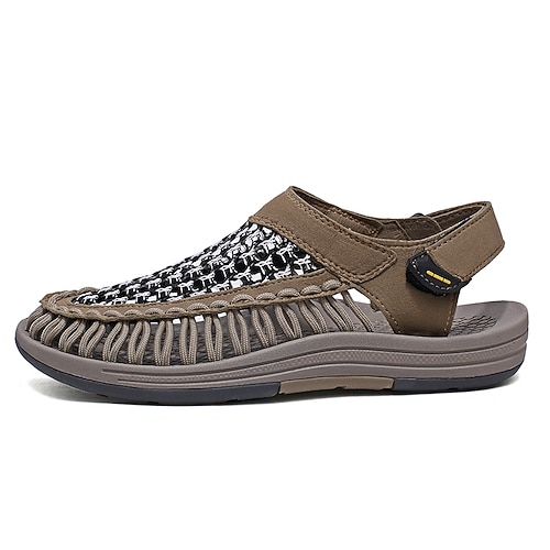 Beige, gewebte Herren-Slipper – atmungsaktiv, leicht und komfortabel. Elegante Sommerschuhe für Alltag, Reisen, Autofahren und Freizeit. Image