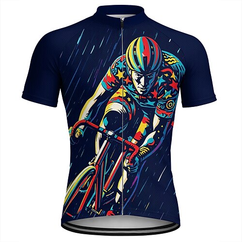 Herren Radtrikot Downhill-Trikot ALTER MANN AUF DEM FAHRRAD Kurzarm Fahhrad T-Shirt mit 3 Gesäßtaschen UV-beständig Schnelltrocknend Mit Taschen Frontreißverschluss Sport Dunkelmarine Bekleidung Image