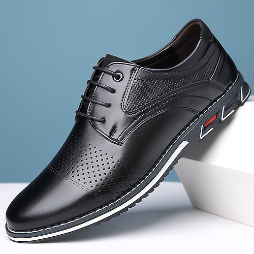 Atmungsaktive, perforierte Herren-Schnürschuhe im Oxford-Stil für Business-Casual-Anlässe – bequeme Schuhe für Herren, geeignet für Büro, Hochzeiten, Partys, Bankette und den gehobenen Alltag. Image