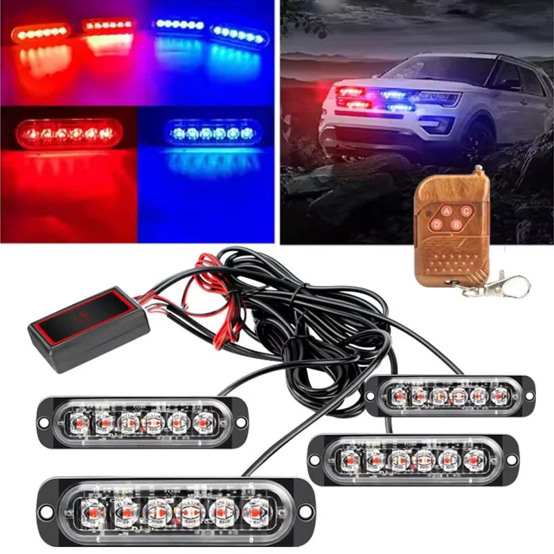 24 LED Luce stroboscopica Auto senza fili Luce lampeggiante di emergenza Auto LED 12V Rimorchio Camion Stroboscopio Polizia Spia Lampada a diodi automatica
