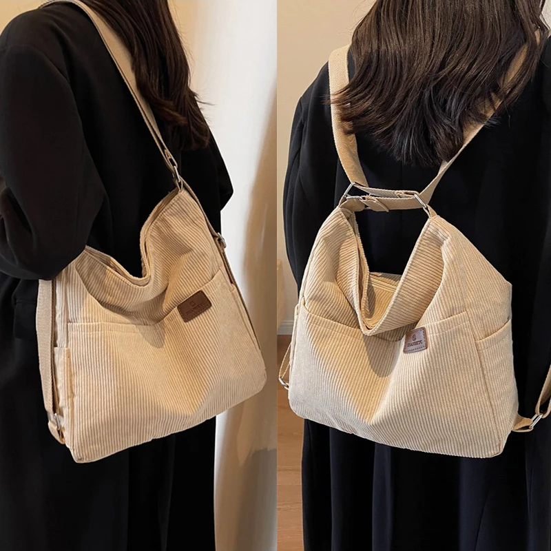 Zaino casual in velluto a coste 2 in 1 Borsa tote da donna Borse a tracolla da donna Borsa a tracolla da donna Borse da viaggio giornaliere Borsa a tracolla