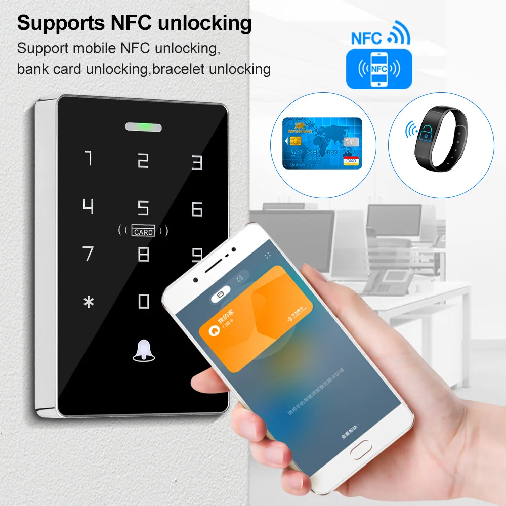 Contrôleur d'accès NFC RFID, clavier tactile, double fréquence, proximité, étanche IP68, système de contrôle d'accès pour l'extérieur, 125Khz, 13.56Mhz