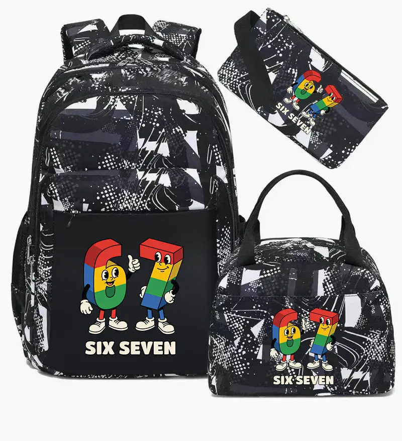 Lot de 3 sacs d'école imprimés Six Seven pour garçons, ensemble de sacs à dos pour l'école primaire, cartables mignons pour enfants