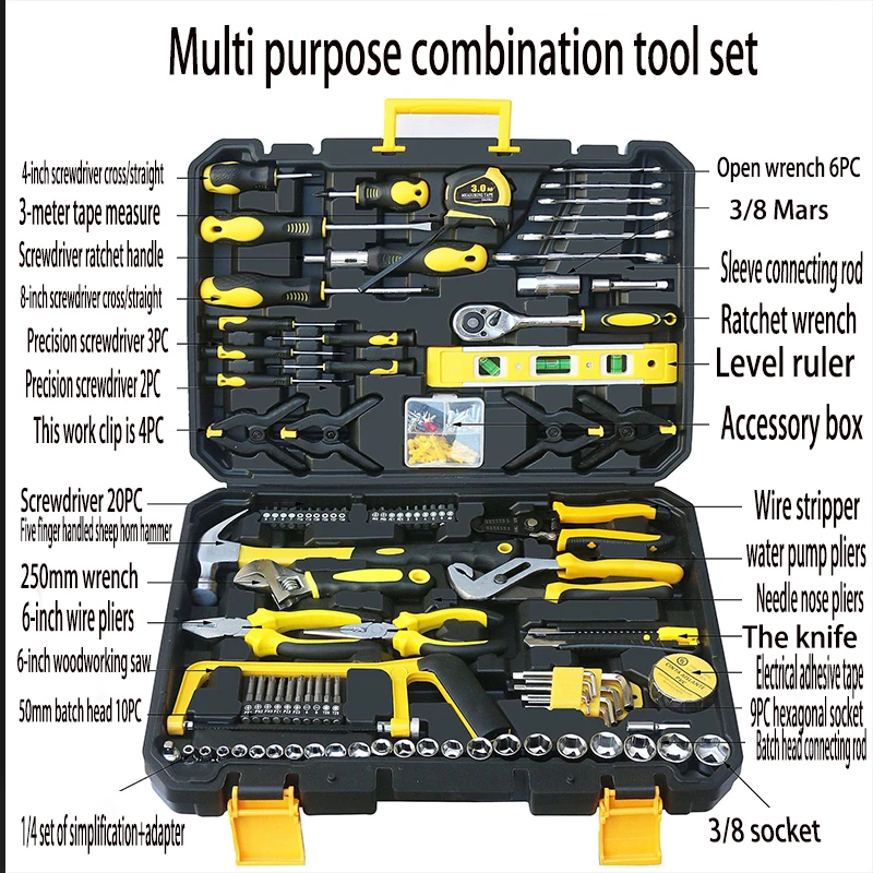 Mallette de rangement pour outils de réparation automobile, ensemble d'outils mixtes, trousse à outils à main avec boîte à outils en plastique