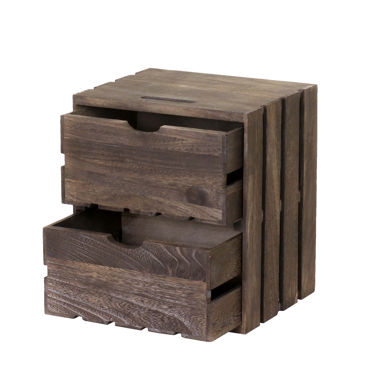 Décoshop26 - Nachttisch/Aufbewahrungskommode aus Holz im Vintage-Stil mit 2 Schubladen 36 x 32 x 26 cm braun 04_0002486 Image