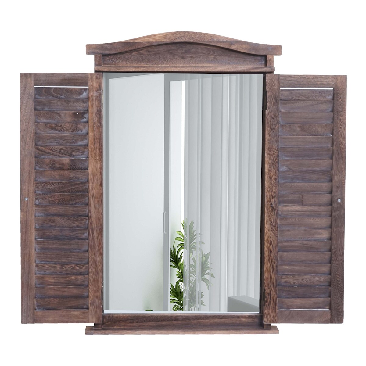Décoshop26 - Badezimmer-Wandspiegel mit Fensterdesign und Fensterläden 71 x 46 x 5 cm in Antikbraun 04_0003702 Image