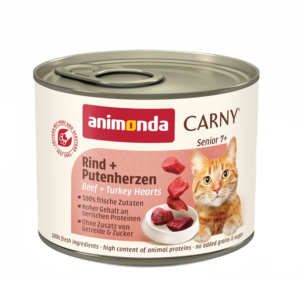 6x200g Turkey Hearts Beef Senior Carny animonda Wet Cat Food