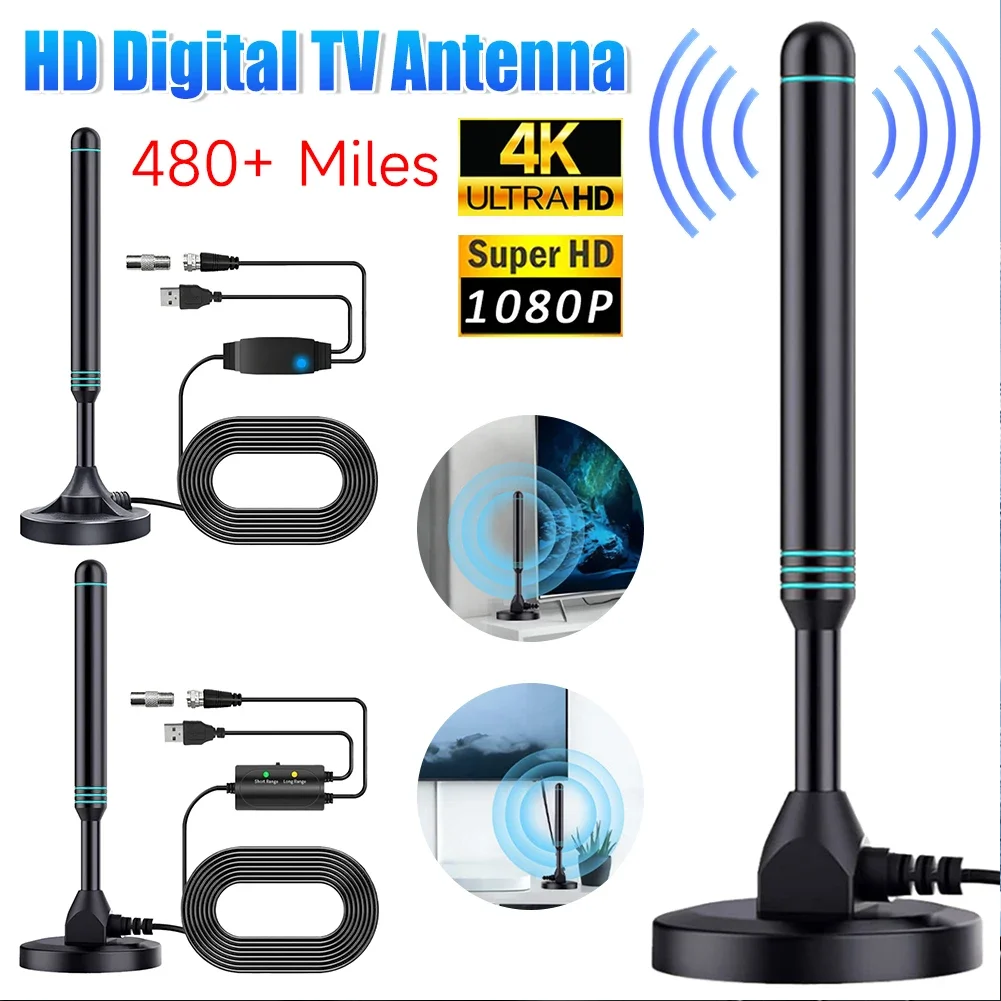 4K/1080P HD Digitale TV-Antenne Magnetfuß 480+ Meilen Indoor Outdoor Antenne VHF UHF Digitale HD-Antenne für TV-Receiver DVB-T2 Image