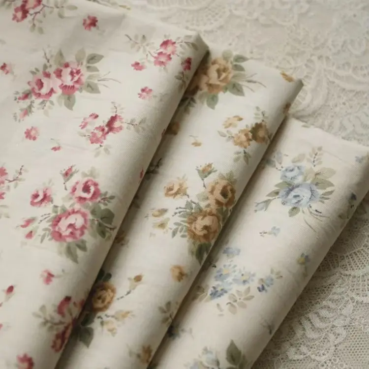 Vintage 140 x 50 cm rosa blaue Rose Blumen Baumwollstoff für DIY Kleidung Home Decor Puppenkleid Nähen Handwerk