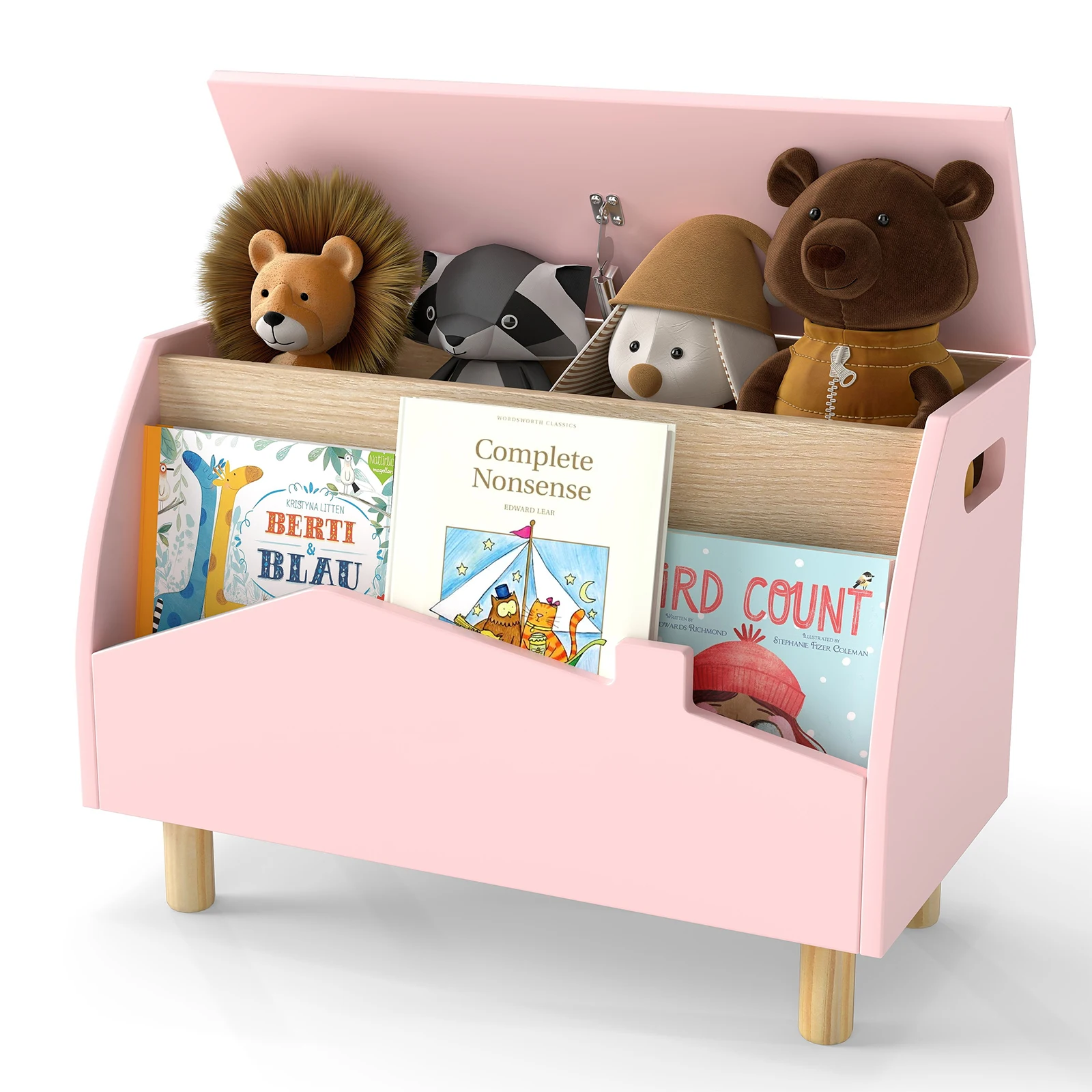 Holz-Spielzeugkiste mit Regal, Spielzeugtruhe mit Deckel, Aufbewahrungstruhe für Kinderspielzeug, Spielzeugaufbewahrung