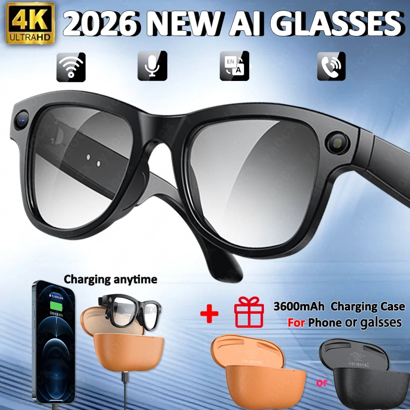 2026 4K HD KI-Smart-Brille mit Chat GPT, 800MP Kamera, Bluetooth-Anruffunktion, 290mAh Akku, 32GB, Sprachassistent-Steuerung Image