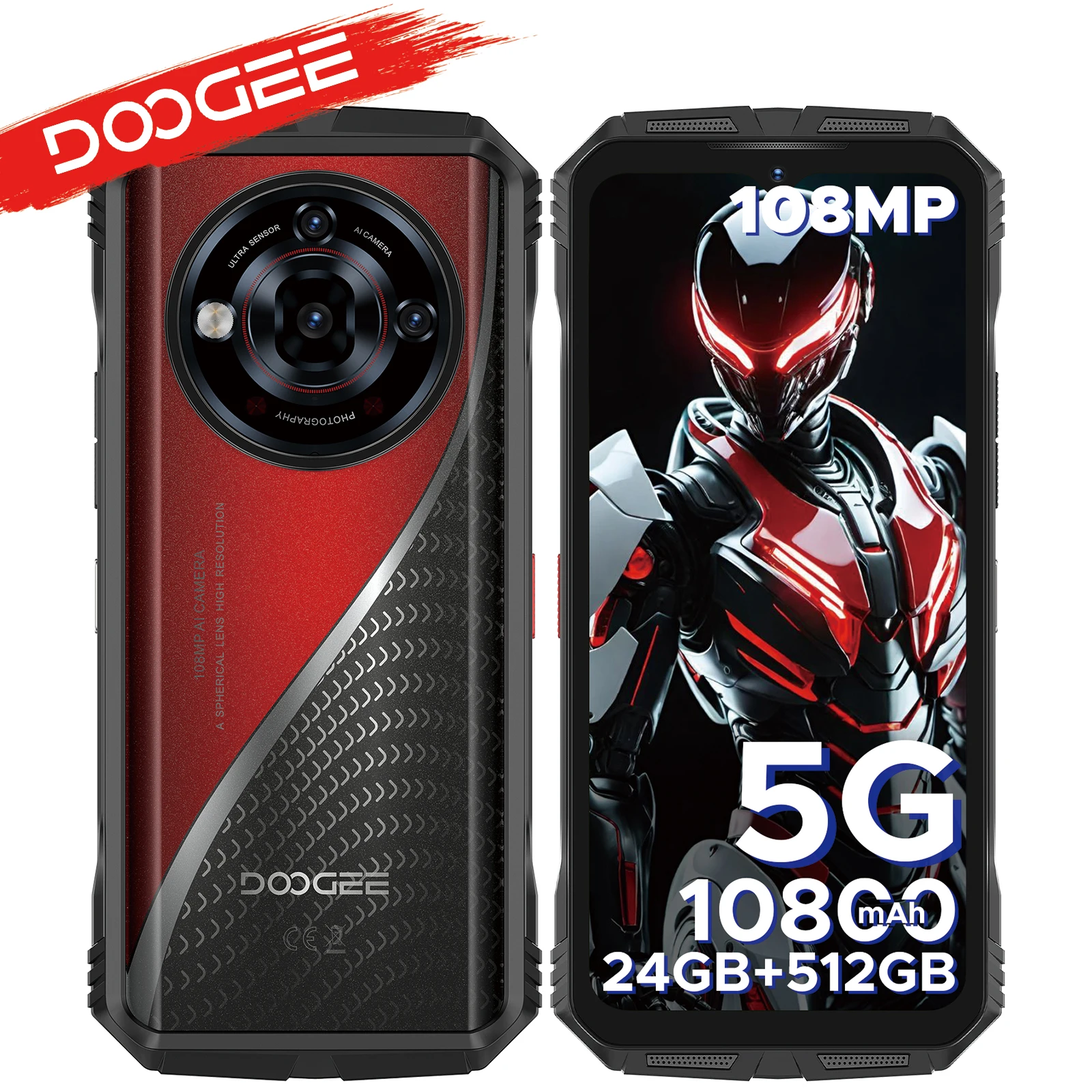 DOOGEE S118 Pro 5G Outdoor-Smartphone 32GB RAM + 512GB ROM Dimensity 7050 6,6'' FHD 120Hz 10800mAh Akku 108MP Kamera NFC Smartphone