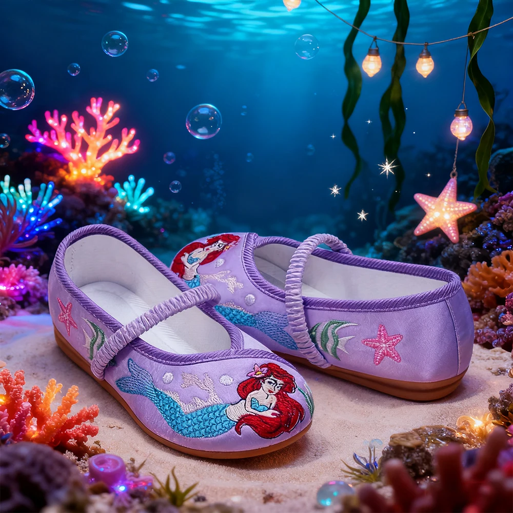 Kinder Leistung Meerjungfrau Cosplay Schuhe Stickerei Wohnungen Schuhe Weihnachten Party Mädchen Schuhe Bequeme Mädchen Prinzessin Schuhe