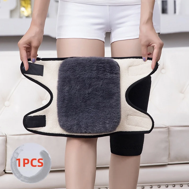 1PC Winter Warme Knie Pads für Frauen Beinlinge Männer Alte Menschen Kalten Bein Arthritis Kneepad Knie Unterstützung Kaninchen Fell knie Protector Image
