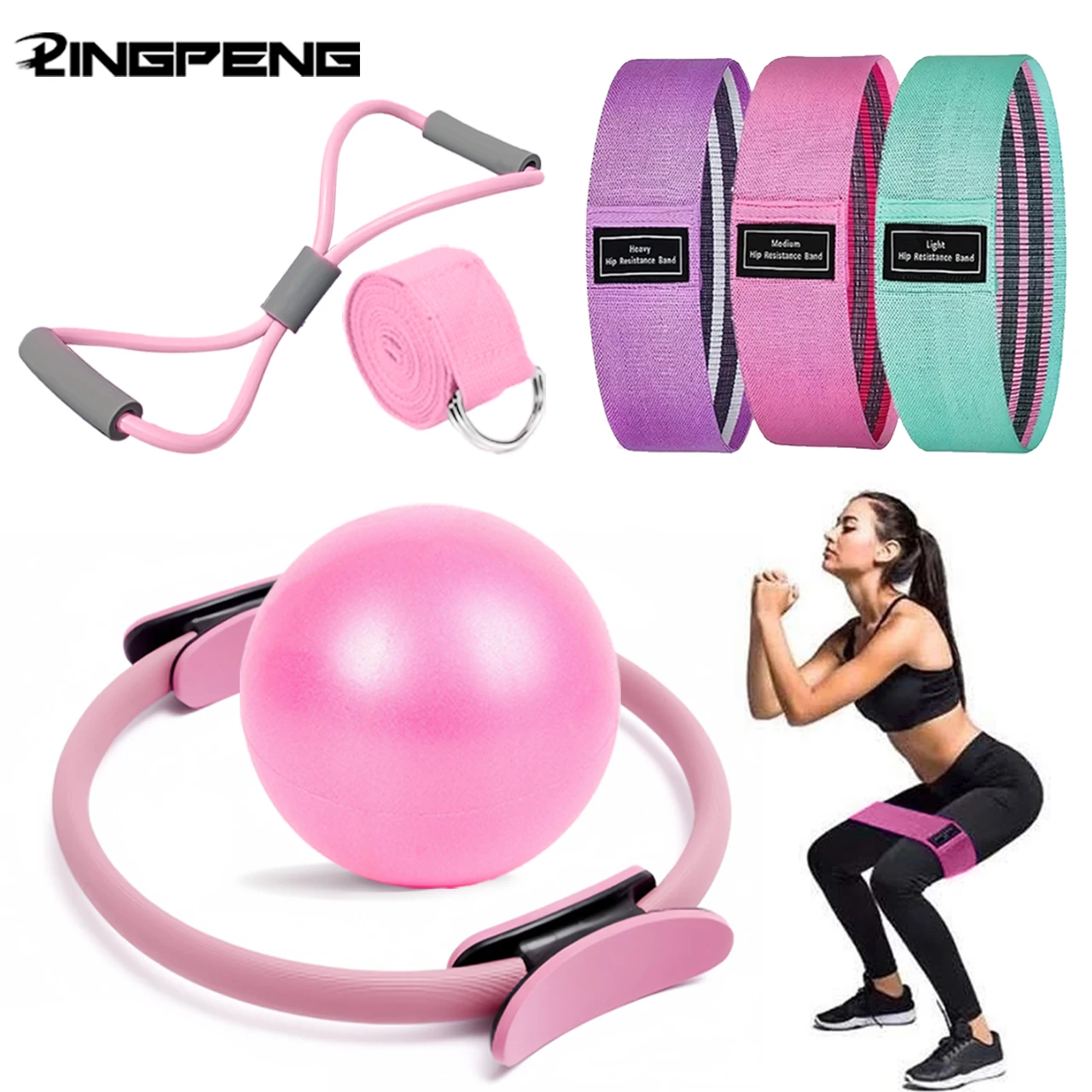 NEUE Pilates Ball Und Ring Set Pilates Fitness Ring Widerstand Band Übung Workout Fitness Ausrüstung Für Schwangerschaft Postpartale Image