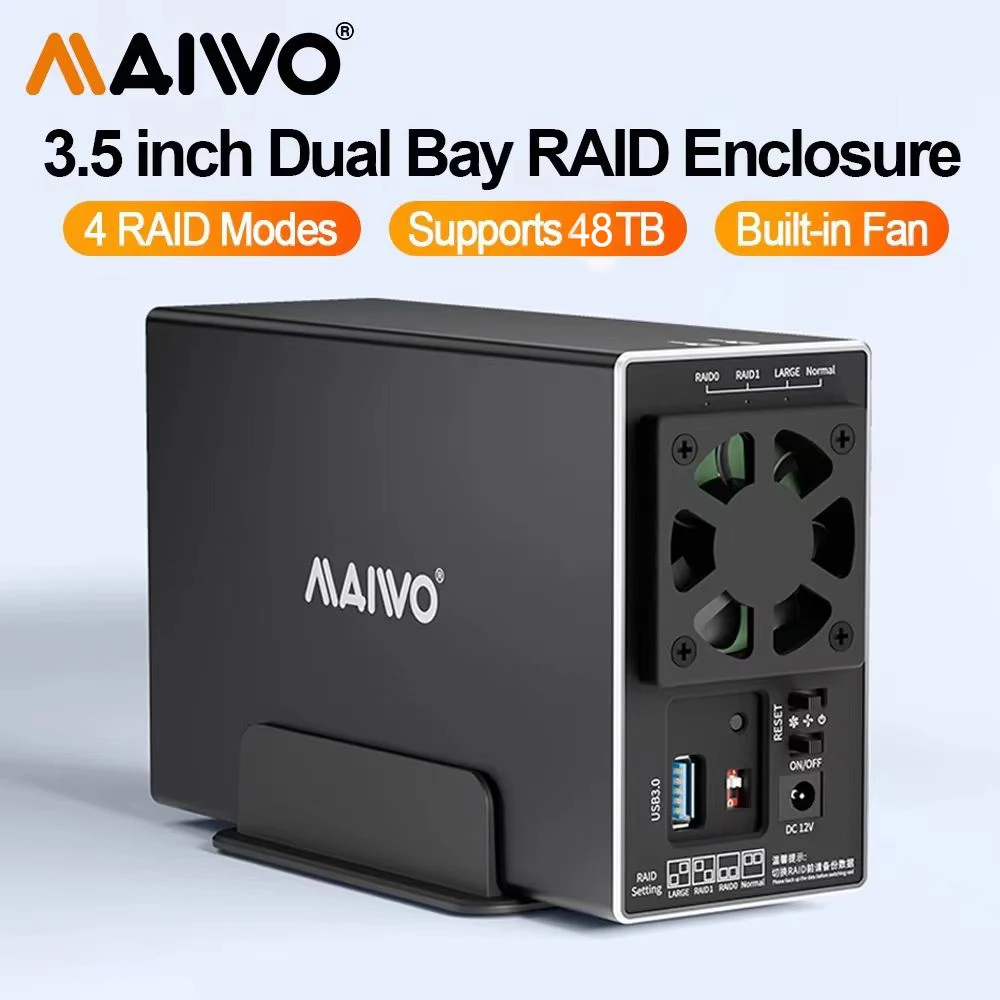 MAIWO 2-Schacht-HDD-Dockingstation SATA zu USB 3.0 Festplatten-Dockingstation für 3,5-Zoll-Festplattengehäuse mit 4 RAID-Modi Image