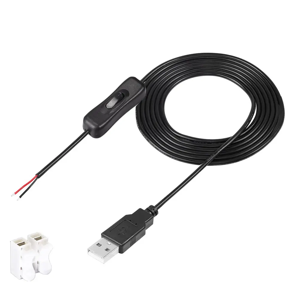 2-poliges DC-USB-Kabel mit EIN/Aus-Schalter, USB A auf 2-polige 2-Bare-Ladekabelanschluss für 5 V/LED-Schreibtischlampe/USB-Lüfter/LED-Streifen