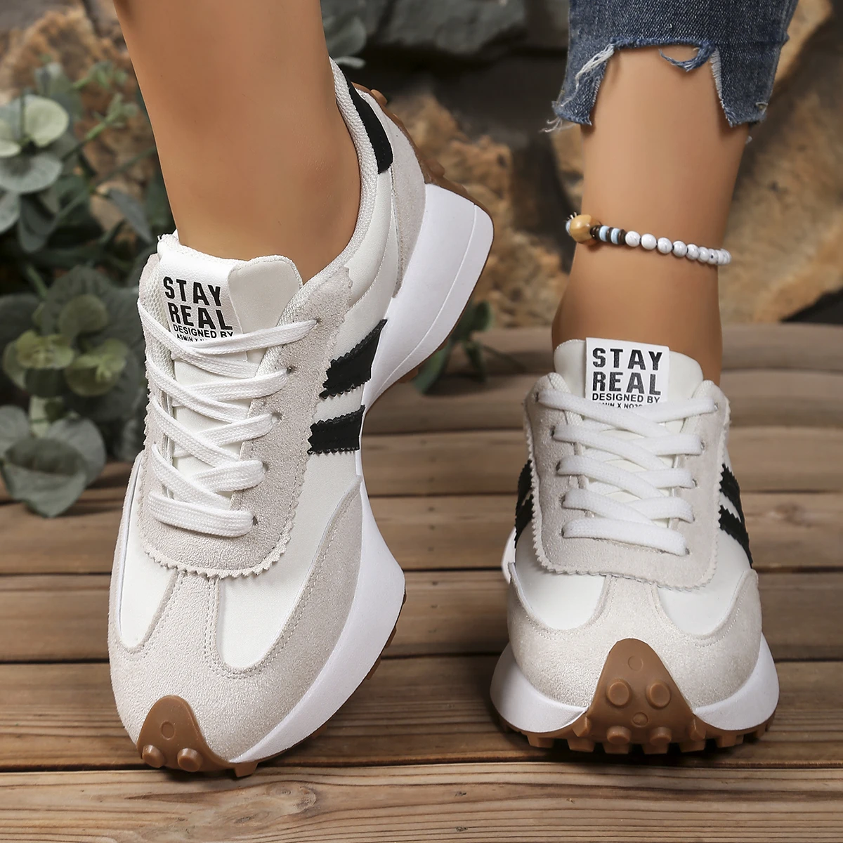 Modische Neue Stil Elegante Lace Up Casual Schuhe Frauen Frühling/Herbst Runde Kappe Dicke Sohle Anti Rutsch Bequeme Sport schuhe