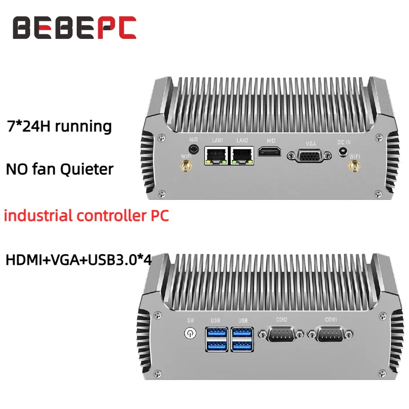 Mini-PC Lüfterlos Dual LAN Core i5 5200U i3 5005U Celeron 2955U 2*COM RS232 DDR3L PC WIFI Linux Ubuntu Industrieller Mini-Computer