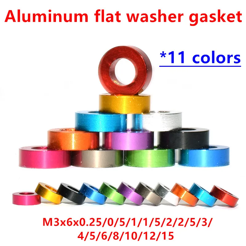 20 teile/los m3 aluminium scheibe M3 * 6*0,25/0,5/1/1,5/2/2,5/3/4/5/6/8/10mm M3 bunte Eloxierte aluminium flache Scheiben Dichtung