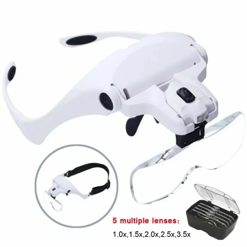 Heißer Verkauf Lupe LED Licht Kopf Lupe Juwelier Uhr Helle Lupe mit 5-Linse Image