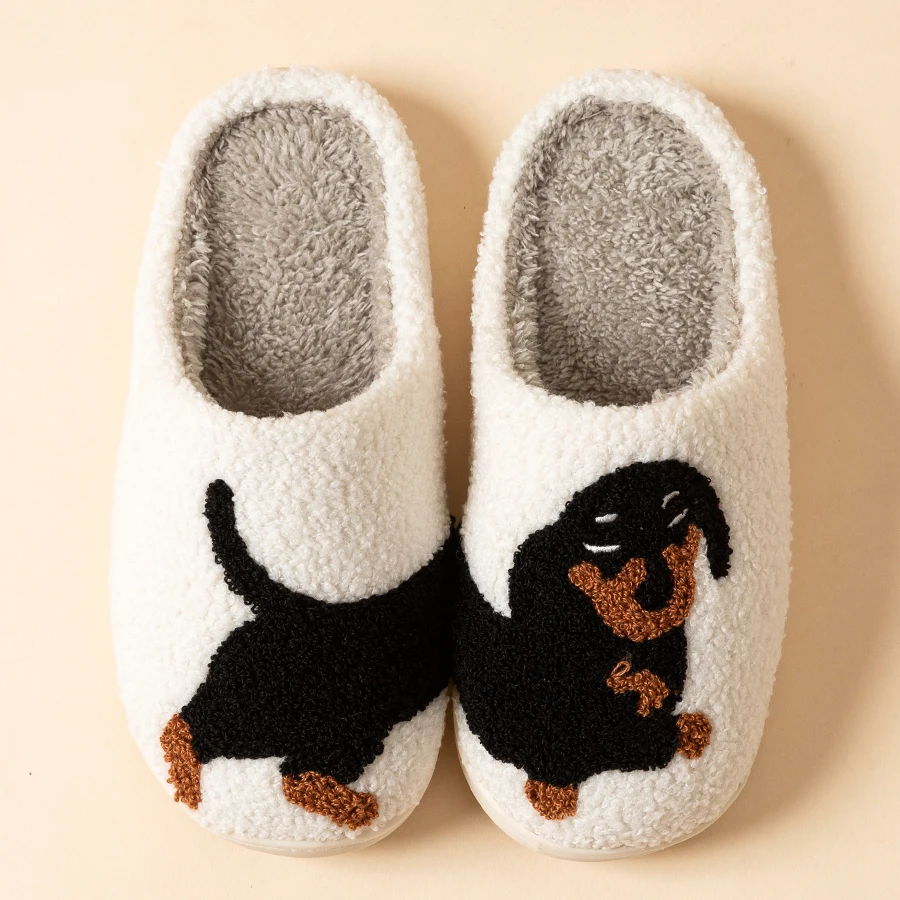 Cartoon niedlich und interessant Dackel Hund Frauen Hausschuhe Indoor warmen Komfort leichtes Schlafzimmer prägnante Winter Baumwolle Schuhe